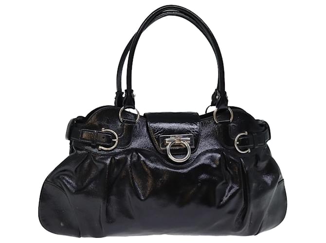 Salvatore Ferragamo Gancini Shoulder Bag patent Black Auth 73450 Patent leather  ref.1375314