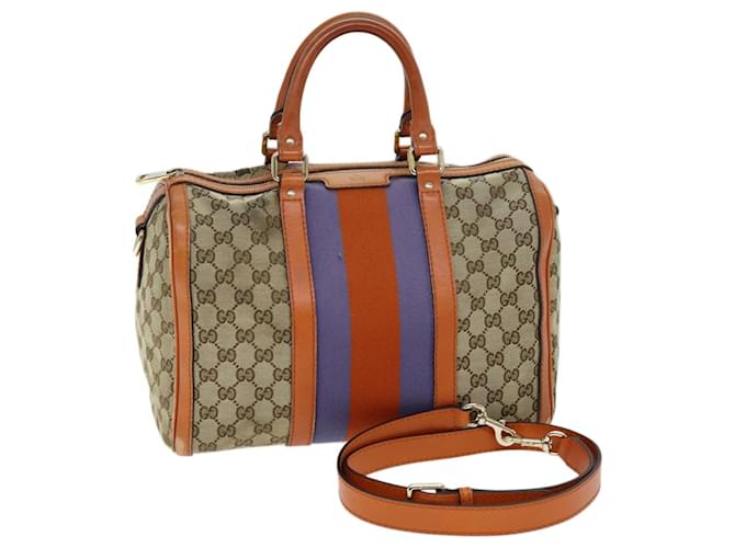 GUCCI GG Canvas Sherry Line Hand Bag 2way Beige Blue Brown 247205 Auth 73743  ref.1375315