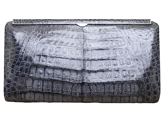 Autre Marque Collection Privée Exotic Animal Leather Clutch Grey  ref.1375487