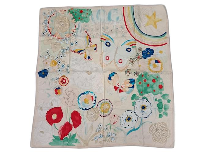 Moschino silk scarf with multicolored flowers and butterflies Multiple colors  ref.1375516