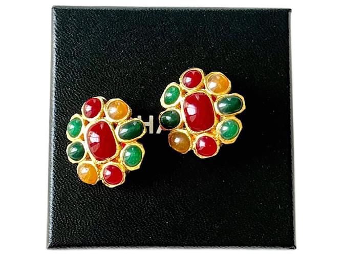 Chanel Gripoix earrings Multiple colors Golden Metal  ref.1375521