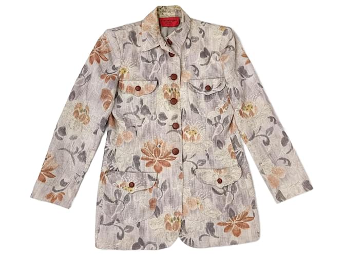 Veste en lin beige à fleurs Emanuel Ungaro  ref.1375569