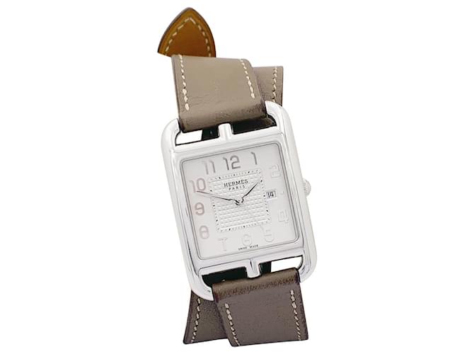 Hermès-Uhr „Cape Cod“, Stahl auf Leder.  ref.1375625