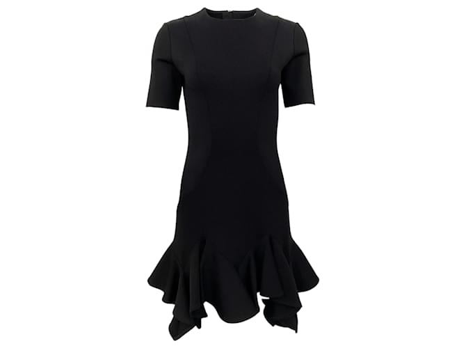 Autre Marque Givenchy Black Short Sleeve Dress with Asymmetrical Ruffle Hem Viscose  ref.1375672