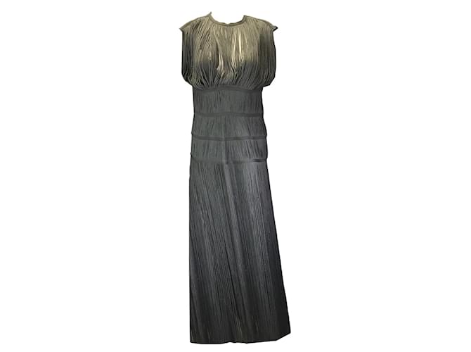 Autre Marque Herve Leger Charcoal Grey Fringed Knit Gown / Formal Dress Viscose  ref.1375677