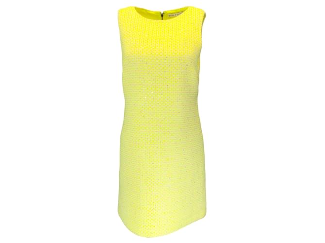 Autre Marque Alice + Olivia Neon Yellow Clyde Sequin Embellished Boucle Tweed Mini Dress Cotton  ref.1375678