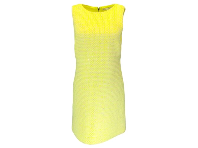 Autre Marque Mini abito in tweed bouclé impreziosito da paillettes Clyde giallo neon Alice + Olivia Cotone  ref.1375678