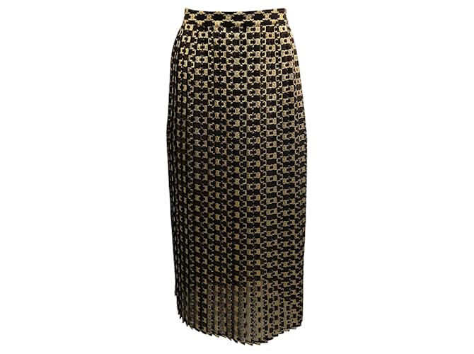 Autre Marque Saia midi plissada em jacquard com logotipo preto / dourado Seda  ref.1375683