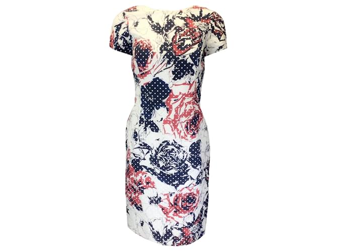 Autre Marque Carolina Herrera Robe à manches courtes imprimée florale blanc / rouge / bleu Polyester Multicolore  ref.1375684