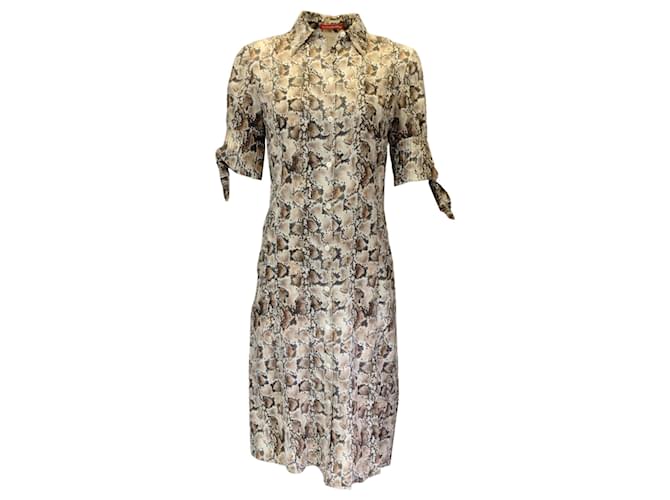 Autre Marque Altuzarra – Hemdblusenkleid aus Seide mit Knopfleiste und Schlangenhaut-Print in Taupe und mehreren Farben Beige  ref.1375686