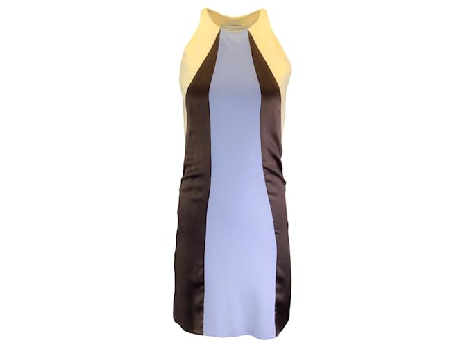 Autre Marque Carolina Herrera Elfenbein / Braun / Lavendel Ärmelloses Kleid aus Crêpe und Satin Mehrfarben Viskose  ref.1375687