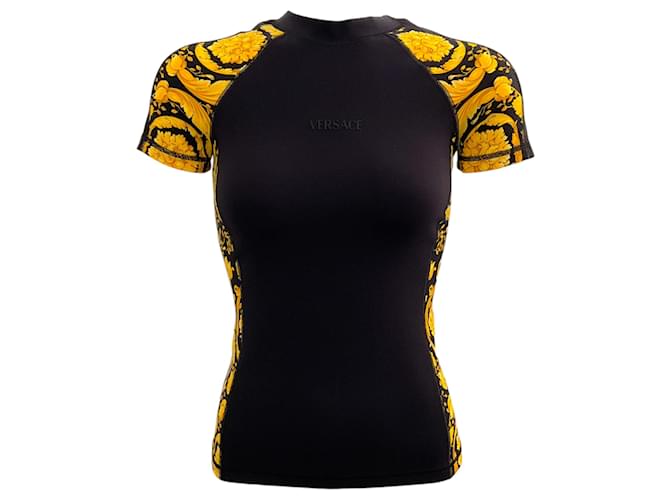 Autre Marque Versace Black / Gold Stretch Tee with Logo Synthetic  ref.1375689