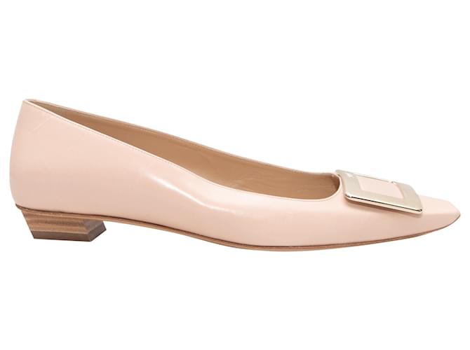 Beige Roger Vivier Belle Buckle Flats Size 40 Leather  ref.1375692