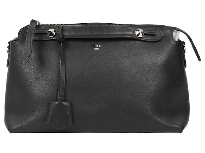 FENDI Vitello Dolce By The Way Boston Handbag in Black Leather  ref.1375696