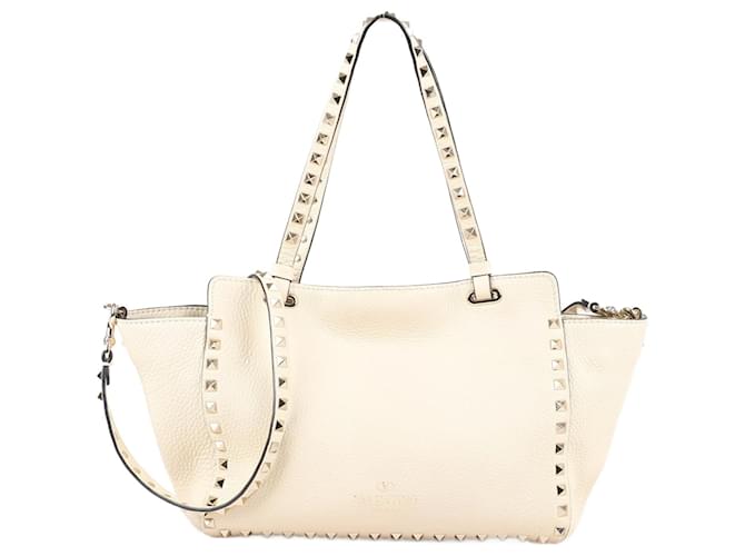 Borsa a tracolla 2 vie in pelle Rockstuds Valentino Garavani beige  ref.1375697