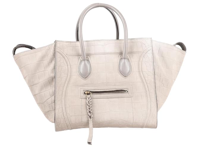 Céline CELINE Medium Luggage Phantom Croc-Embossed Suede x Leather Handbag in Grey  ref.1375704