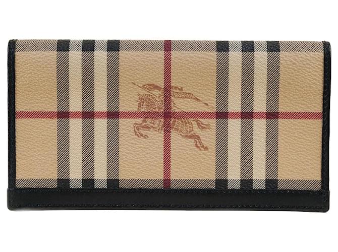 Burberry Check Continental Wallet Beige Leather  ref.1375715