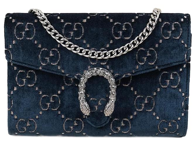 Gucci Dionysus Chain Wallet Blue Velvet  ref.1375717
