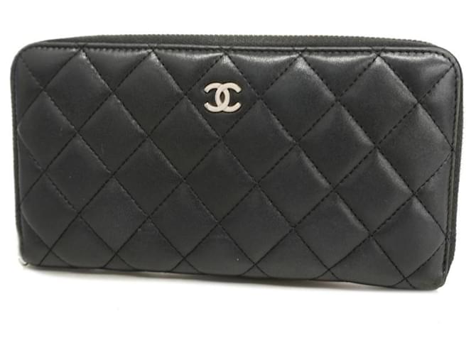 Timeless Chanel Zip around wallet Black Leather  ref.1375878