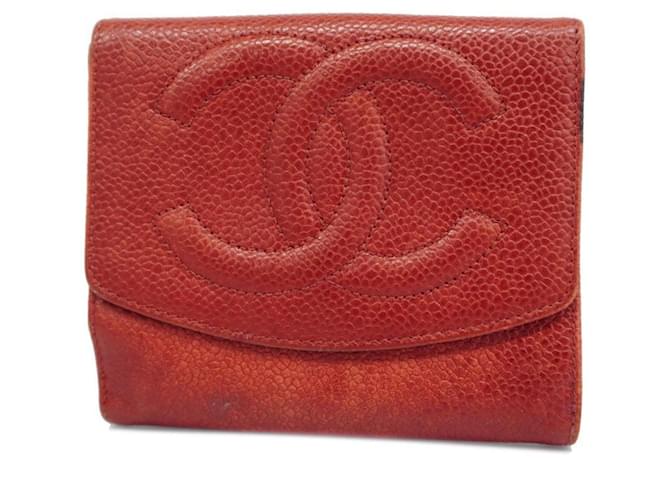 Chanel Logo CC Vermelho Couro  ref.1375883