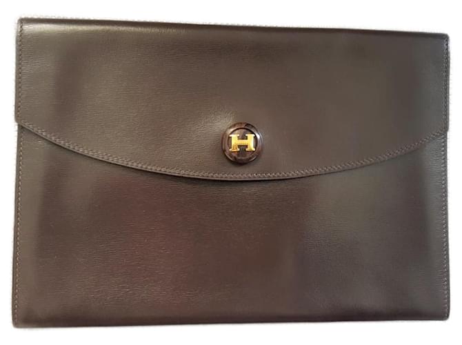 Bolso vintage Rio Hermès de cuero marrón brillante Marrón oscuro  ref.1375990