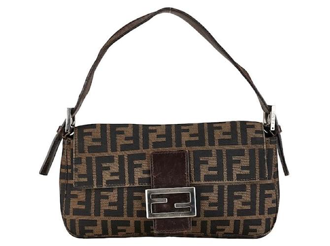 Bolsa de mão Fendi Zucca Mamma Bucket em lona e couro marrom em muito bom estado  ref.1376043