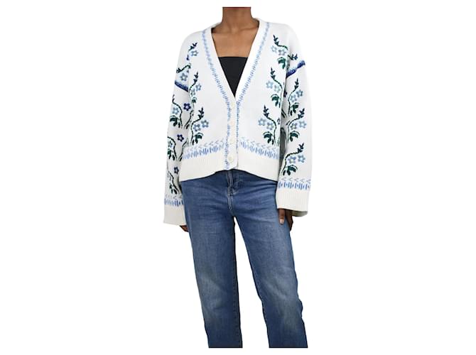 Autre Marque White embroidered jacquard-knit cotton cardigan - size UK 6  ref.1376072