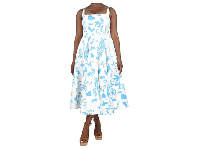 Autre Marque White and blue floral printed midi dress - size UK 16 Polyester  ref.1376093