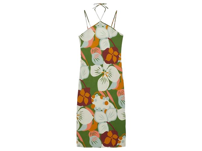 Vestido Ted Baker Lotye com estampa botânica e decote halter Multicor