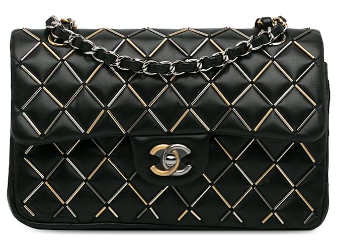 Chanel Black Small Classic Embellished Lambskin Double Flap Leather  ref.1376171