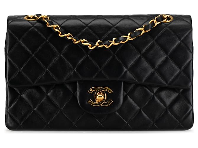 Chanel Black Small Classic Lambskin Double Flap Leather  ref.1376175