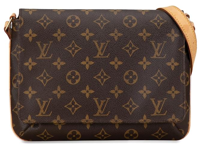 Louis Vuitton Brown Monogram Musette Tango Short Strap Leather Cloth  ref.1376201