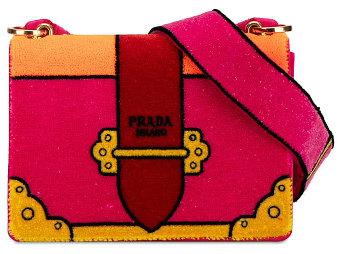 Prada - Umhängetasche Cahier aus Velluto Ricamo Trompe L'oeil, Rosa Pink Samt Tuch  ref.1376202