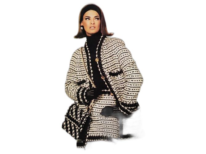 Cambon Chanel Conjunto de traje de pasarela de 1990 Negro