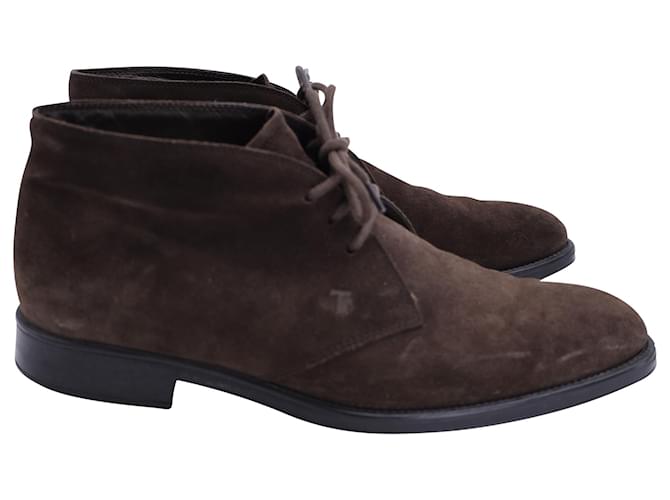 Tod's Bottines à Lacets en Daim Marron Suede  ref.1376247