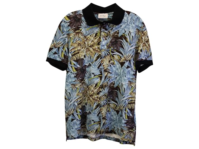 Salvatore Ferragamo – Polo-T-Shirt mit Blumenmuster aus blauer Baumwolle  ref.1376250