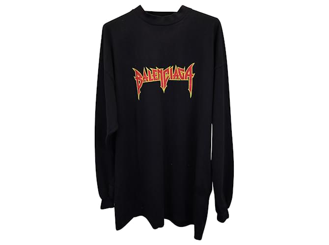 Balenciaga Sweat-shirt effet vieilli avec logo en métal en coton noir  ref.1376254