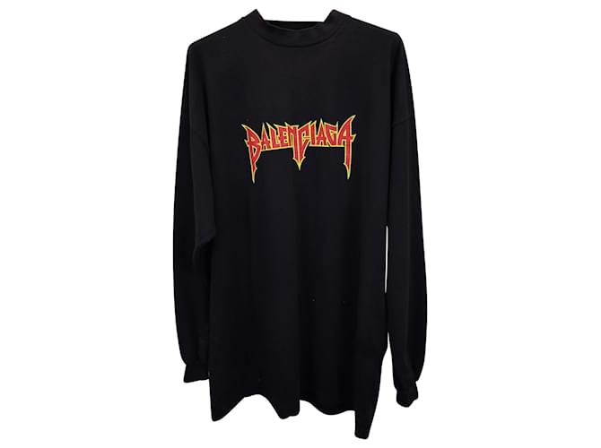 Balenciaga – Sweatshirt im Distressed-Look aus schwarzer Baumwolle mit Metalllogo  ref.1376254