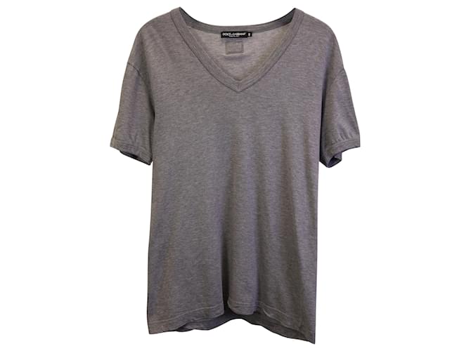 Dolce & Gabbana T-Shirt mit V-Ausschnitt aus grauer Baumwolle  ref.1376258