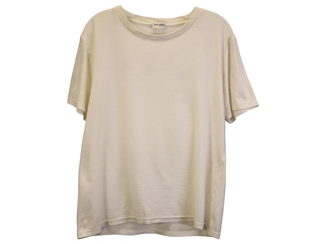 Saint Laurent T-shirt à logo brodé au dos en coton crème Blanc Écru  ref.1376262