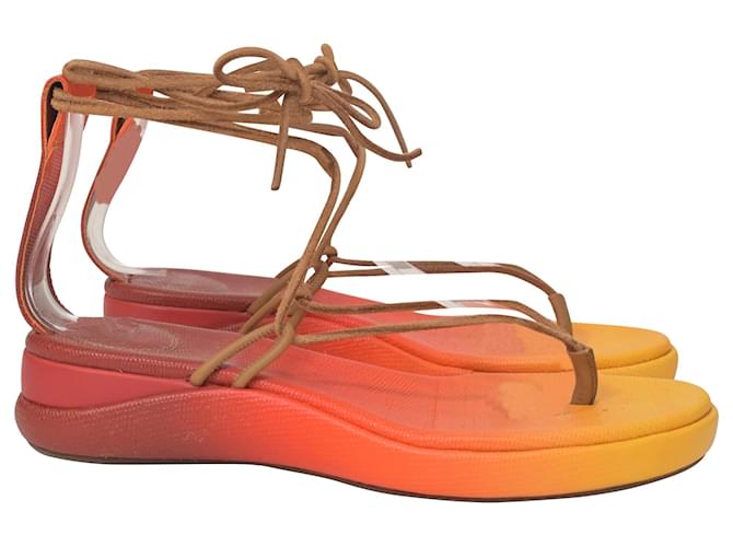 Chloé Chloe Wave Ombre Sandals in Orange Lizard-Effect Leather   ref.1376264