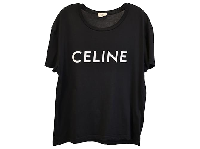 Céline Camiseta con logo Celine de algodón negro  ref.1376267