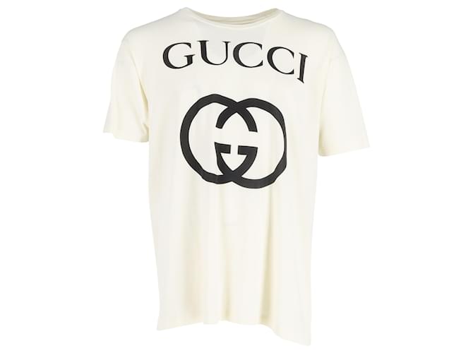 T-shirt con logo Gucci in cotone bianco sporco Crudo  ref.1376277