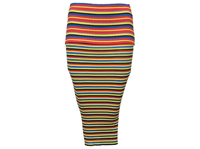 Versace Falda tubo de punto acanalado a rayas en lana multicolor Impresión de pitón  ref.1376293