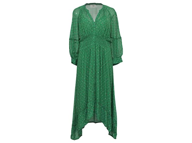 Ba&Sh Cyana Printed Midi Dress in Green Polyester  ref.1376295
