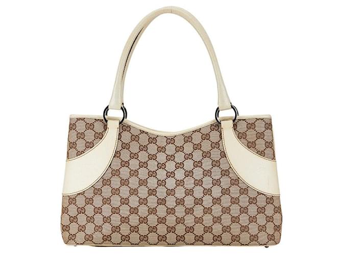 Sac à main tote en toile et cuir GG Gucci 113015 en très bon état Marron  ref.1376312