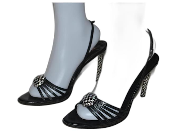 Le Silla sandales Cuir Noir Blanc  ref.1376352