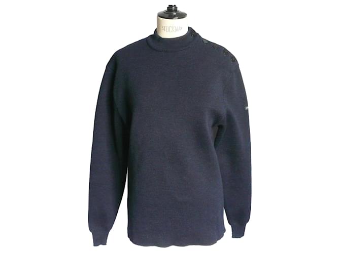 SAINT JAMES Plain sailor sweater in wool, new, Men's size 44 XL. Navy blue  ref.1376358