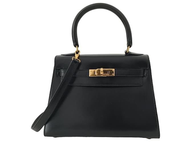 Hermès Bolsa Hermes Kelly 20 em couro preto box  ref.1376367