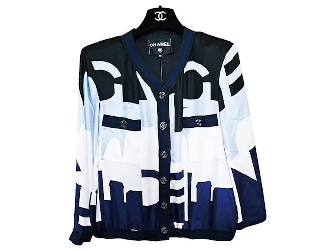 Chanel jacket 2020 Black White Blue Silk  ref.1376368